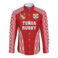 Custom Tonga Pacific Rugby 2024 Long Sleeve Button Shirt Ngatu Tribal Pattern