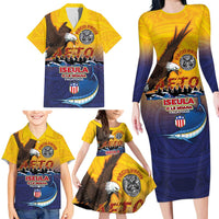 American Samoa Fautasi Family Matching Long Sleeve Bodycon Dress and Hawaiian Shirt Bald Eage and Sailfish with Kakau Motifs - Polynesian Pride