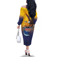 American Samoa Fautasi Family Matching Off The Shoulder Long Sleeve Dress and Hawaiian Shirt Bald Eage and Sailfish with Kakau Motifs - Polynesian Pride