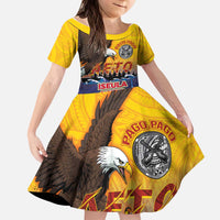 American Samoa Fautasi Kid Short Sleeve Dress Bald Eage and Sailfish with Kakau Motifs - Polynesian Pride