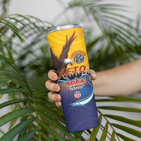 American Samoa Fautasi Skinny Tumbler Bald Eage and Sailfish with Kakau Motifs - Polynesian Pride