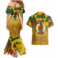 Melanesian Vanuatu Couples Matching Mermaid Dress and Hawaiian Shirt With Tapa Tribal Pattern and Triangle Geometric Tricolor - Polynesian Pride