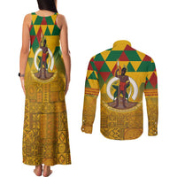 Melanesian Vanuatu Couples Matching Tank Maxi Dress and Long Sleeve Button Shirt With Tapa Tribal Pattern and Triangle Geometric Tricolor - Polynesian Pride