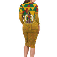 Melanesian Vanuatu Family Matching Long Sleeve Bodycon Dress and Hawaiian Shirt With Tapa Tribal Pattern and Triangle Geometric Tricolor - Polynesian Pride