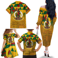 Melanesian Vanuatu Family Matching Off The Shoulder Long Sleeve Dress and Hawaiian Shirt With Tapa Tribal Pattern and Triangle Geometric Tricolor - Polynesian Pride