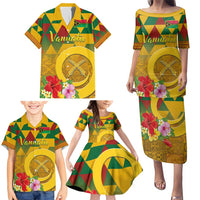 Melanesian Vanuatu Family Matching Puletasi and Hawaiian Shirt With Tapa Tribal Pattern and Triangle Geometric Tricolor - Polynesian Pride