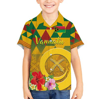 Melanesian Vanuatu Family Matching Short Sleeve Bodycon Dress and Hawaiian Shirt With Tapa Tribal Pattern and Triangle Geometric Tricolor - Polynesian Pride