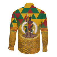 Melanesian Vanuatu Long Sleeve Button Shirt With Tapa Tribal Pattern and Triangle Geometric Tricolor - Polynesian Pride