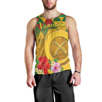 Melanesian Vanuatu Men Tank Top With Tapa Tribal Pattern and Triangle Geometric Tricolor - Polynesian Pride