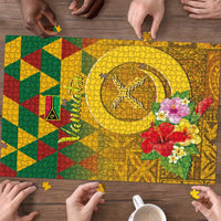 Melanesian Vanuatu Puzzle With Tapa Tribal Pattern and Triangle Geometric Tricolor - Polynesian Pride