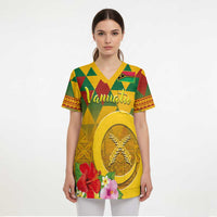 Melanesian Vanuatu Scrub Top With Tapa Tribal Pattern and Triangle Geometric Tricolor - Polynesian Pride