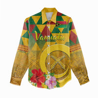 Melanesian Vanuatu Women Casual Shirt With Tapa Tribal Pattern and Triangle Geometric Tricolor - Polynesian Pride