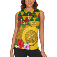 Melanesian Vanuatu Women Sleeveless Polo Shirt With Tapa Tribal Pattern and Triangle Geometric Tricolor - Polynesian Pride