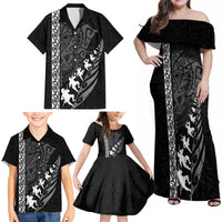 New Zealand Rugby Family Matching Off Shoulder Maxi Dress and Hawaiian Shirt Haka Dance Tribal God Mask Maori Pattern LT03 - Polynesian Pride