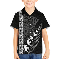 New Zealand Rugby Family Matching Off Shoulder Maxi Dress and Hawaiian Shirt Haka Dance Tribal God Mask Maori Pattern LT03 Son's Shirt Black - Polynesian Pride