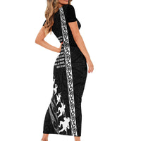 New Zealand Rugby Short Sleeve Bodycon Dress Haka Dance Tribal God Mask Maori Pattern LT03 - Polynesian Pride