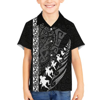 Custom New Zealand Rugby Kid Hawaiian Shirt Haka Dance Tribal God Mask Maori Pattern LT03 Kid Black - Polynesian Pride