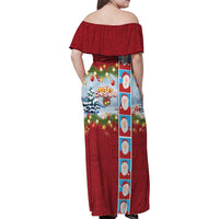 Merry Christmas Family Matching Off Shoulder Maxi Dress and Hawaiian Shirt Funny Santa Claus Cards Photo and Polynesian Pattern Red Color LT03 - Polynesian Pride