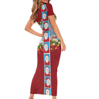 Merry Christmas Family Matching Short Sleeve Bodycon Dress and Hawaiian Shirt Funny Santa Claus Cards Photo and Polynesian Pattern Red Color LT03 - Polynesian Pride