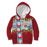 Merry Christmas Kid Hoodie Funny Santa Claus Cards Photo and Polynesian Pattern Red Color