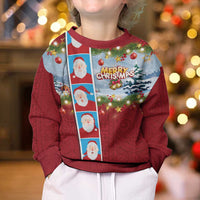 Merry Christmas Kid Ugly Christmas Sweater Funny Santa Claus Cards Photo and Polynesian Pattern Red Color LT03 - Polynesian Pride