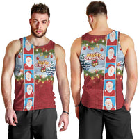 Merry Christmas Men Tank Top Funny Santa Claus Cards Photo and Polynesian Pattern Red Color