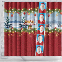 Merry Christmas Shower Curtain Funny Santa Claus Cards Photo and Polynesian Pattern Red Color LT03 - Polynesian Pride