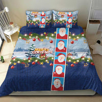 Merry Christmas Bedding Set Funny Santa Claus Cards Photo and Polynesian Pattern Blue Color LT03