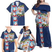 Merry Christmas Family Matching Off Shoulder Maxi Dress and Hawaiian Shirt Funny Santa Claus Cards Photo and Polynesian Pattern Blue Color LT03 - Polynesian Pride