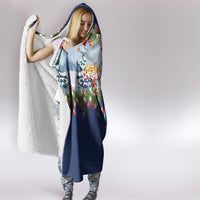 Merry Christmas Hooded Blanket Funny Santa Claus Cards Photo and Polynesian Pattern Blue Color LT03