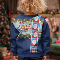 Merry Christmas Kid Ugly Christmas Sweater Funny Santa Claus Cards Photo and Polynesian Pattern Blue Color LT03 - Polynesian Pride