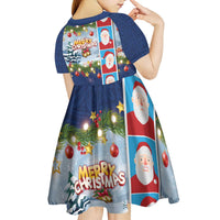 Merry Christmas Kid Short Sleeve Dress Funny Santa Claus Cards Photo and Polynesian Pattern Blue Color LT03 - Polynesian Pride