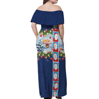 Merry Christmas Off Shoulder Maxi Dress Funny Santa Claus Cards Photo and Polynesian Pattern Blue Color LT03 - Polynesian Pride