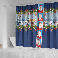 Merry Christmas Shower Curtain Funny Santa Claus Cards Photo and Polynesian Pattern Blue Color LT03 - Polynesian Pride