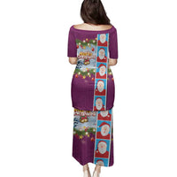 Merry Christmas Family Matching Puletasi and Hawaiian Shirt Funny Santa Claus Cards Photo and Polynesian Pattern Pink Color