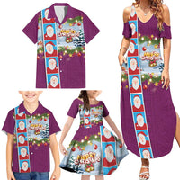 Merry Christmas Family Matching Summer Maxi Dress and Hawaiian Shirt Funny Santa Claus Cards Photo and Polynesian Pattern Pink Color