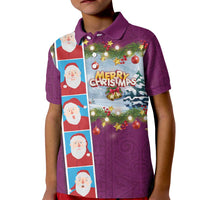 Merry Christmas Kid Polo Shirt Funny Santa Claus Cards Photo and Polynesian Pattern Pink Color LT03 Kid Pink - Polynesian Pride