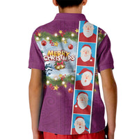 Merry Christmas Kid Polo Shirt Funny Santa Claus Cards Photo and Polynesian Pattern Pink Color LT03 - Polynesian Pride