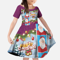 Merry Christmas Kid Short Sleeve Dress Funny Santa Claus Cards Photo and Polynesian Pattern Pink Color LT03 KID Pink - Polynesian Pride