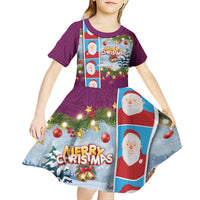 Merry Christmas Kid Short Sleeve Dress Funny Santa Claus Cards Photo and Polynesian Pattern Pink Color LT03 - Polynesian Pride