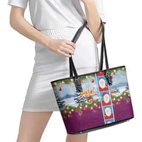 Merry Christmas Leather Tote Bag Funny Santa Claus Cards Photo and Polynesian Pattern Pink Color LT03 - Polynesian Pride