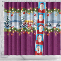 Merry Christmas Shower Curtain Funny Santa Claus Cards Photo and Polynesian Pattern Pink Color LT03 - Polynesian Pride