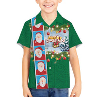 Merry Christmas Family Matching Off Shoulder Maxi Dress and Hawaiian Shirt Funny Santa Claus Cards Photo and Polynesian Pattern Green Color LT03 Son's Shirt Green - Polynesian Pride