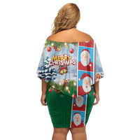Merry Christmas Family Matching Off Shoulder Short Dress and Hawaiian Shirt Funny Santa Claus Cards Photo and Polynesian Pattern Green Color LT03 - Polynesian Pride