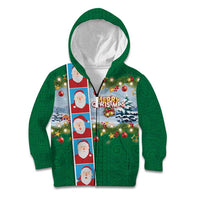 Merry Christmas Kid Hoodie Funny Santa Claus Cards Photo and Polynesian Pattern Green Color