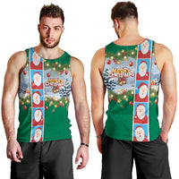 Merry Christmas Men Tank Top Funny Santa Claus Cards Photo and Polynesian Pattern Green Color