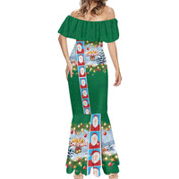 Merry Christmas Mermaid Dress Funny Santa Claus Cards Photo and Polynesian Pattern Green Color