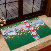 Merry Christmas Rubber Doormat Funny Santa Claus Cards Photo and Polynesian Pattern Green Color LT03 - Polynesian Pride