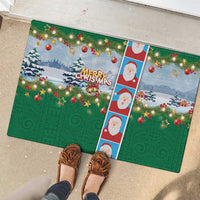Merry Christmas Rubber Doormat Funny Santa Claus Cards Photo and Polynesian Pattern Green Color LT03 - Polynesian Pride