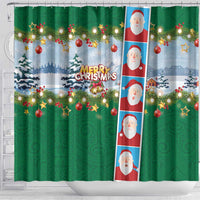 Merry Christmas Shower Curtain Funny Santa Claus Cards Photo and Polynesian Pattern Green Color LT03 - Polynesian Pride